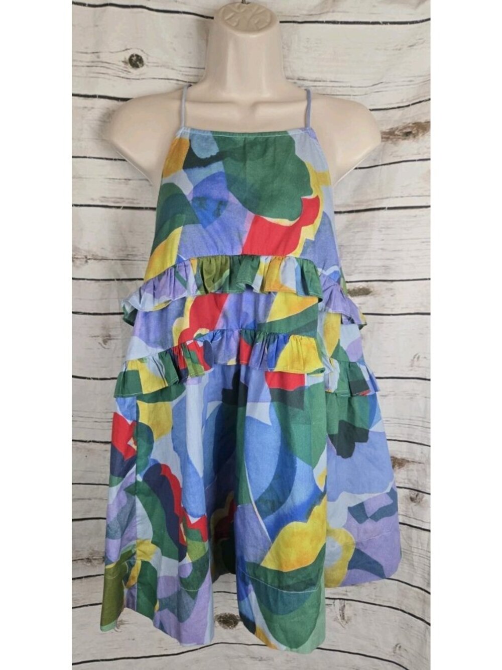 Anthropologie Ruffled Seaside Mini Dress XXS Strappy Criss Cross Back Cotton